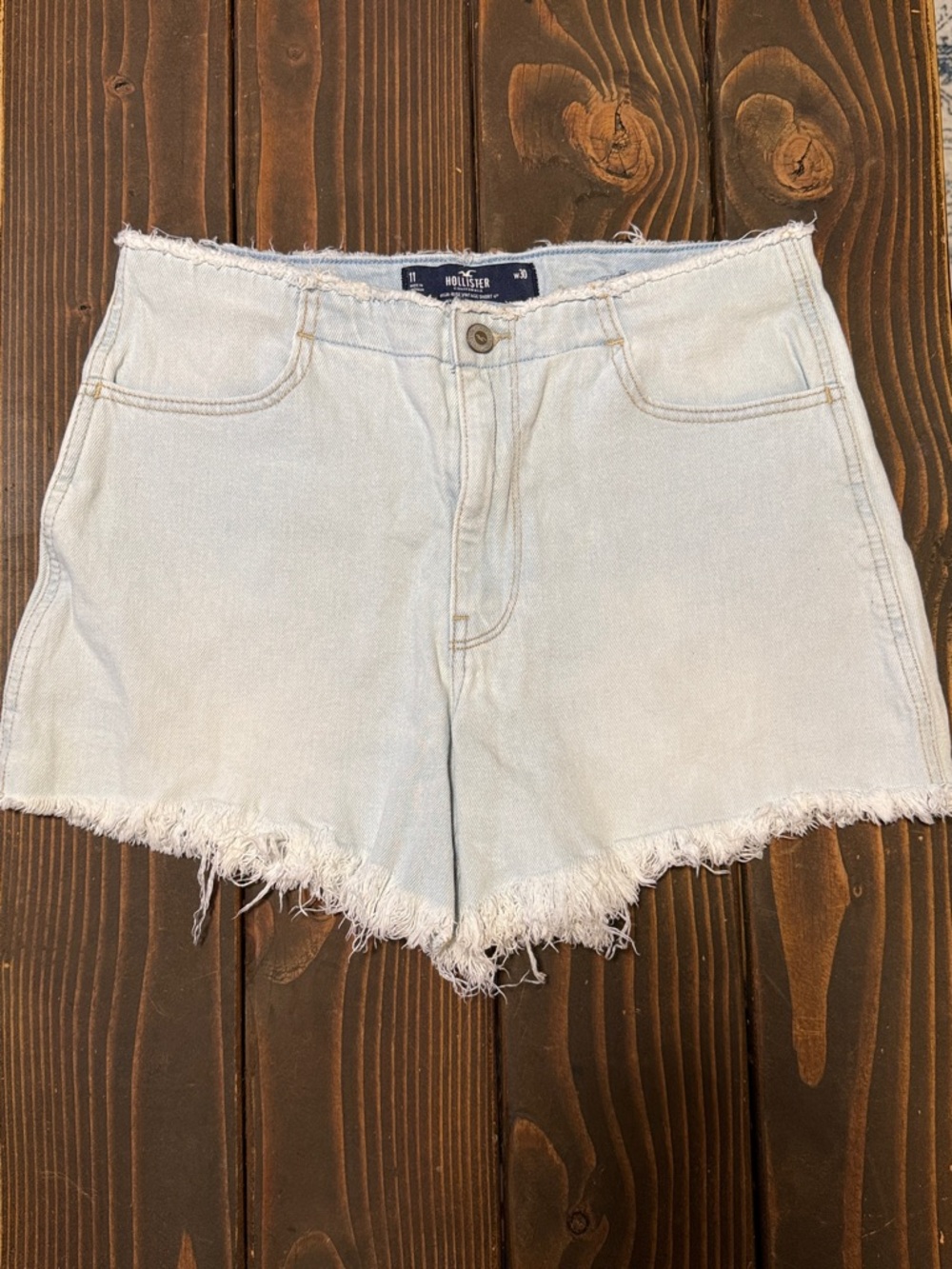 Hollister Light Blue Distressed Hem Denim Shorts